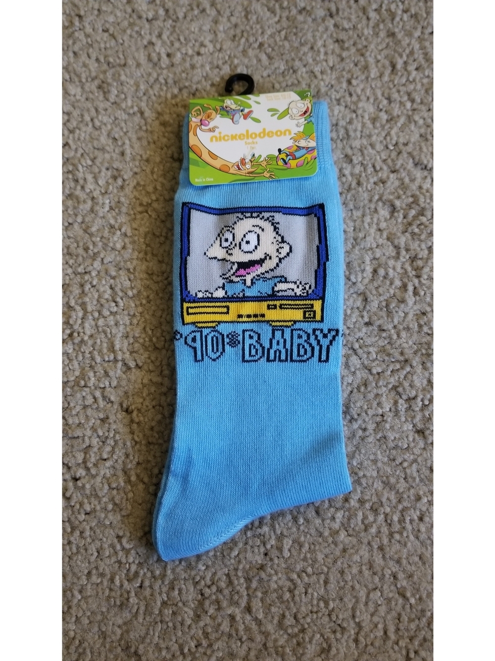 Nickelodeon Light Blue Rugrats Tommy '90s TV Socks